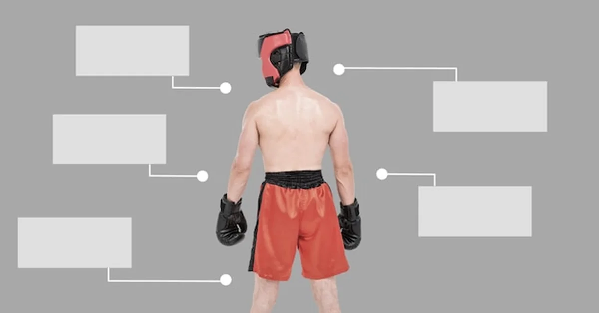 Męski bokser z pustymi panelami z wykresami infografiki