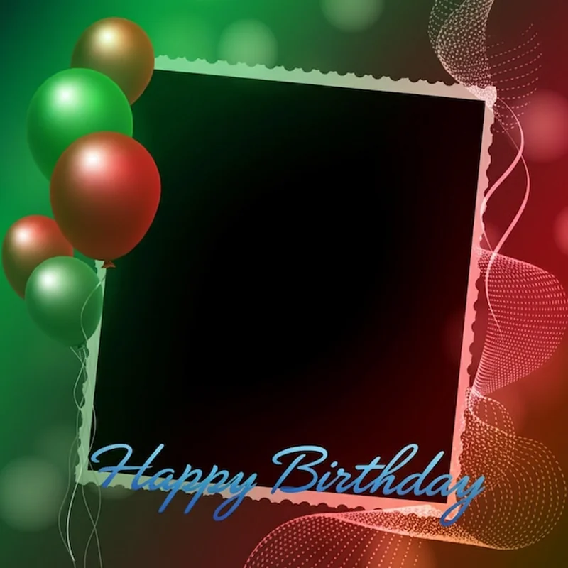 Karta z życzeniami urodzinowymi z balonami i ramką